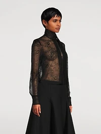 Tie-Neck Lace Blouse