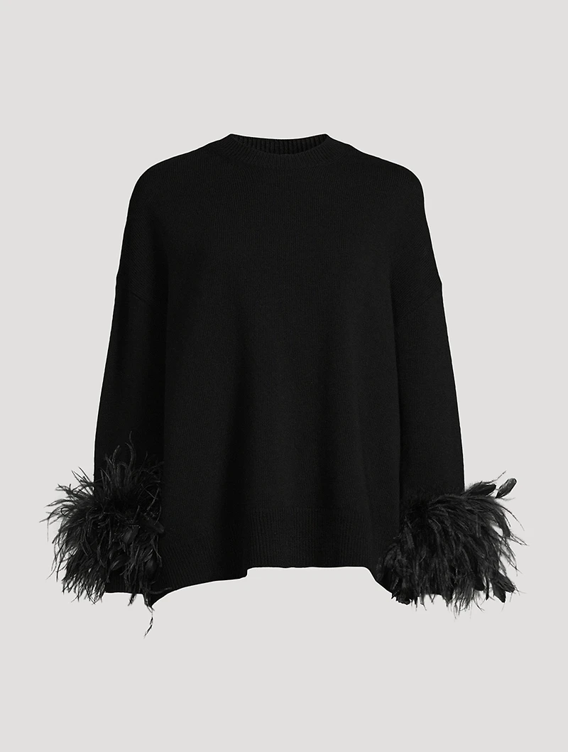 Feather-Trimmed Wool Sweater