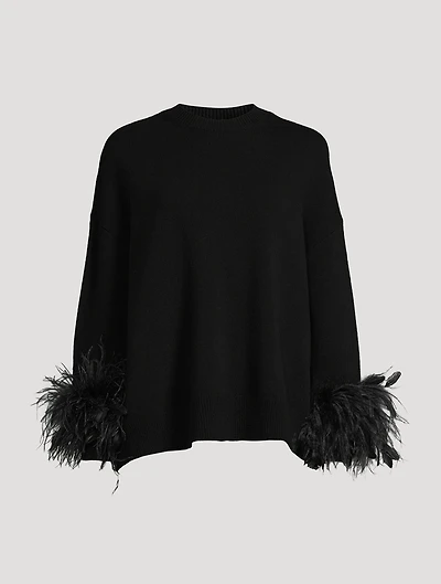 Feather-Trimmed Wool Sweater