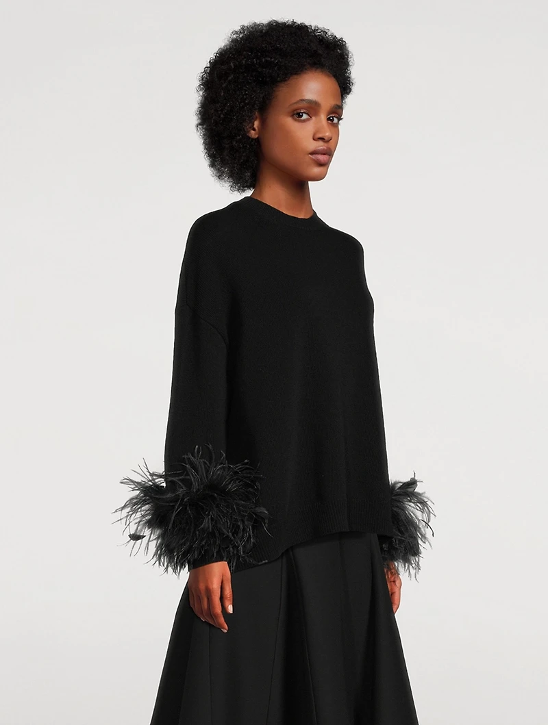 Feather-Trimmed Wool Sweater