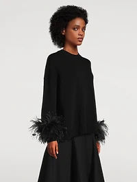 Feather-Trimmed Wool Sweater