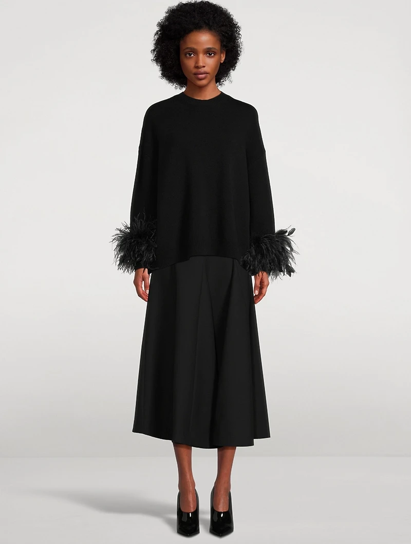 Feather-Trimmed Wool Sweater