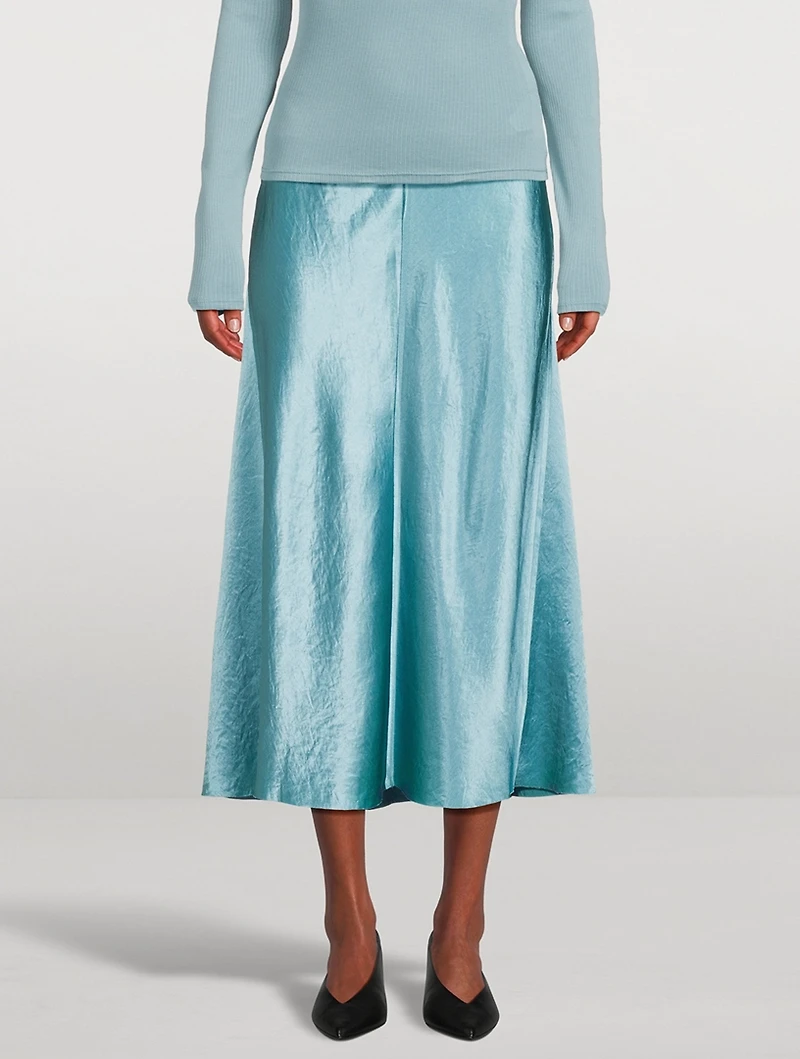 Raw-Edge Paneled Midi Slip Skirt