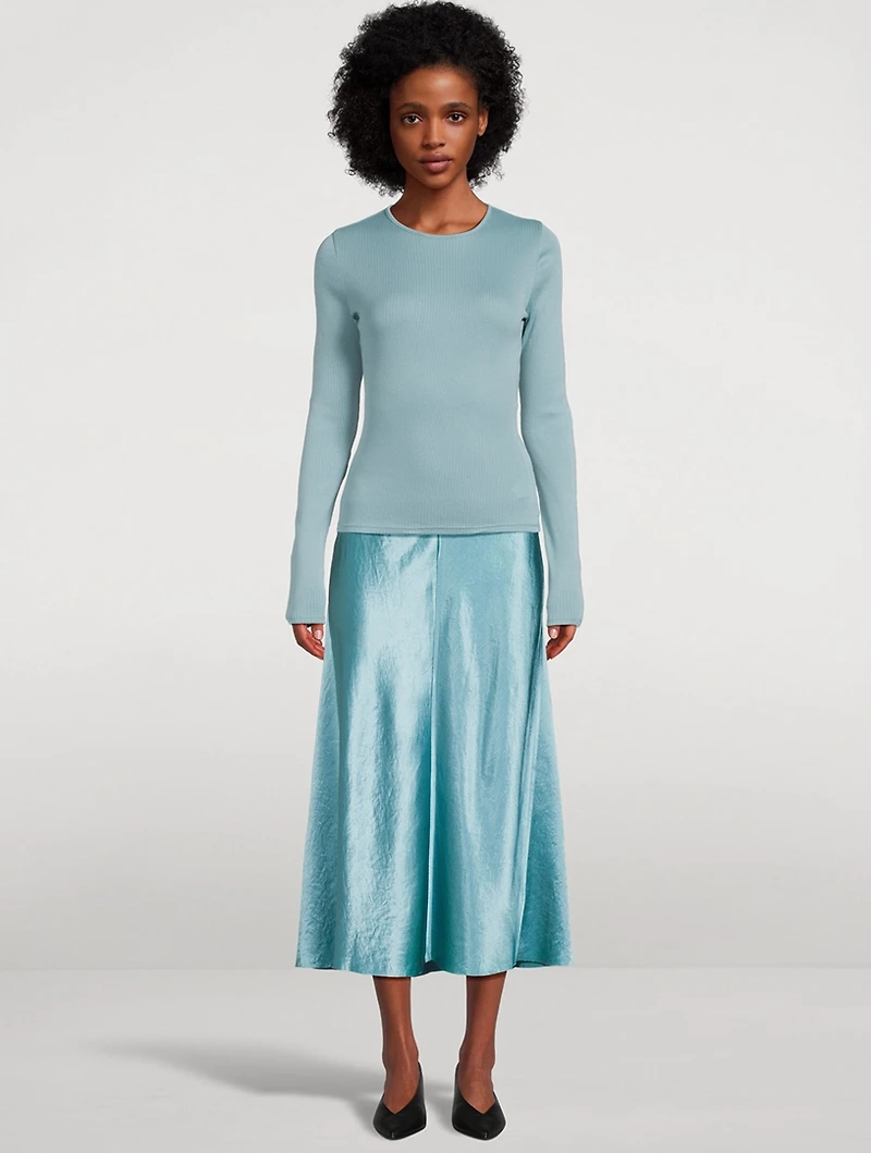 Raw-Edge Paneled Midi Slip Skirt