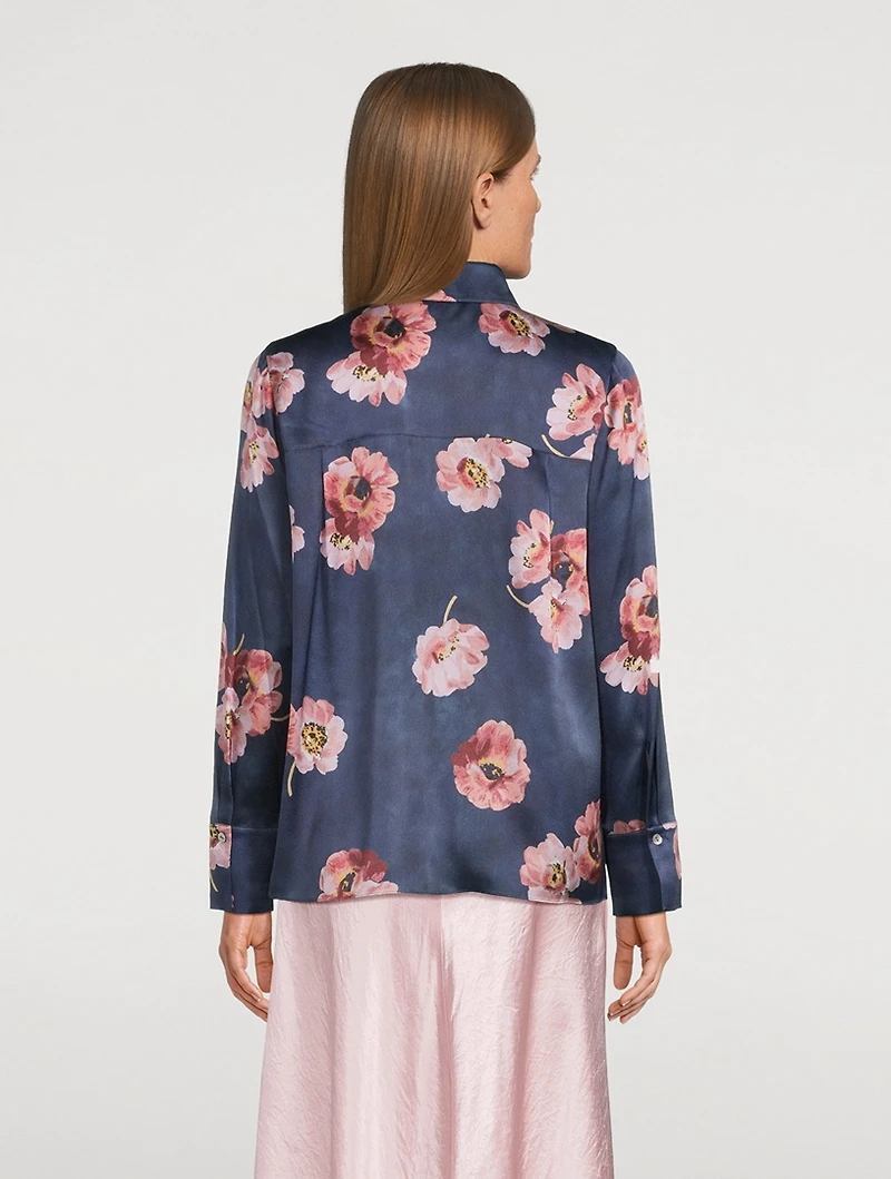 Silk Shirt Painted Poppy Print