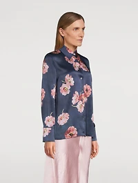 Silk Shirt Painted Poppy Print