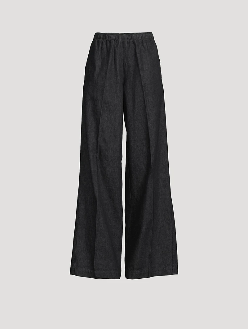 Cotton Twill Wide-Leg Trousers