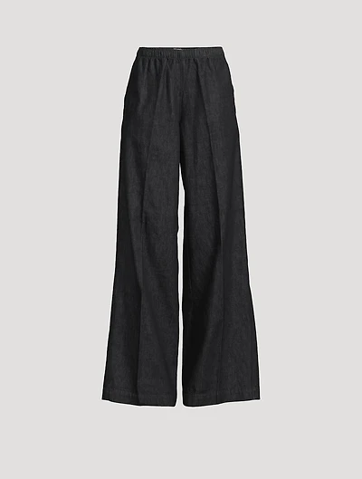 Cotton Twill Wide-Leg Trousers