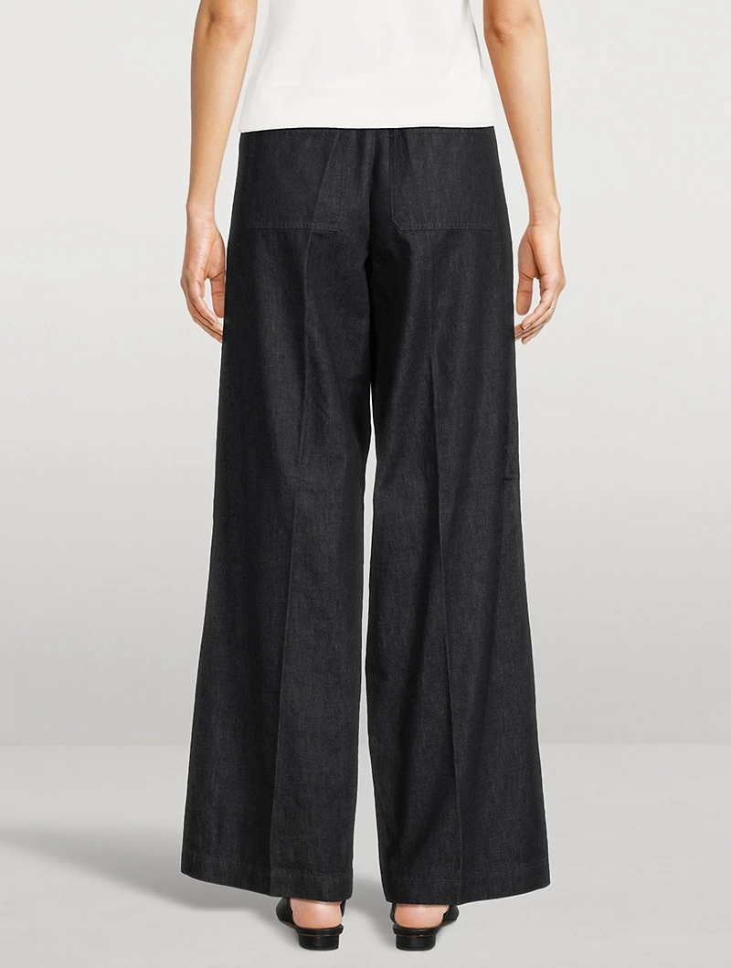 Cotton Twill Wide-Leg Trousers