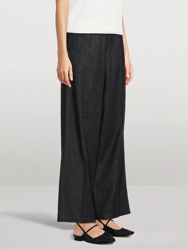 Cotton Twill Wide-Leg Trousers