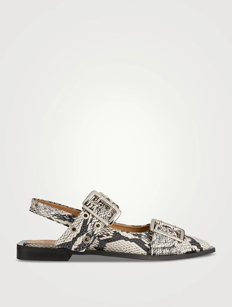 Snakeskin-Embossed Slingback Ballet Flats