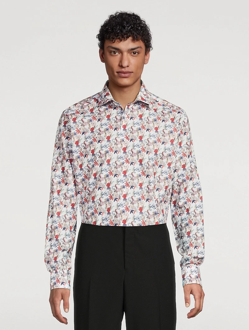 Slim-Fit Fine Twill Shirt Floral Print