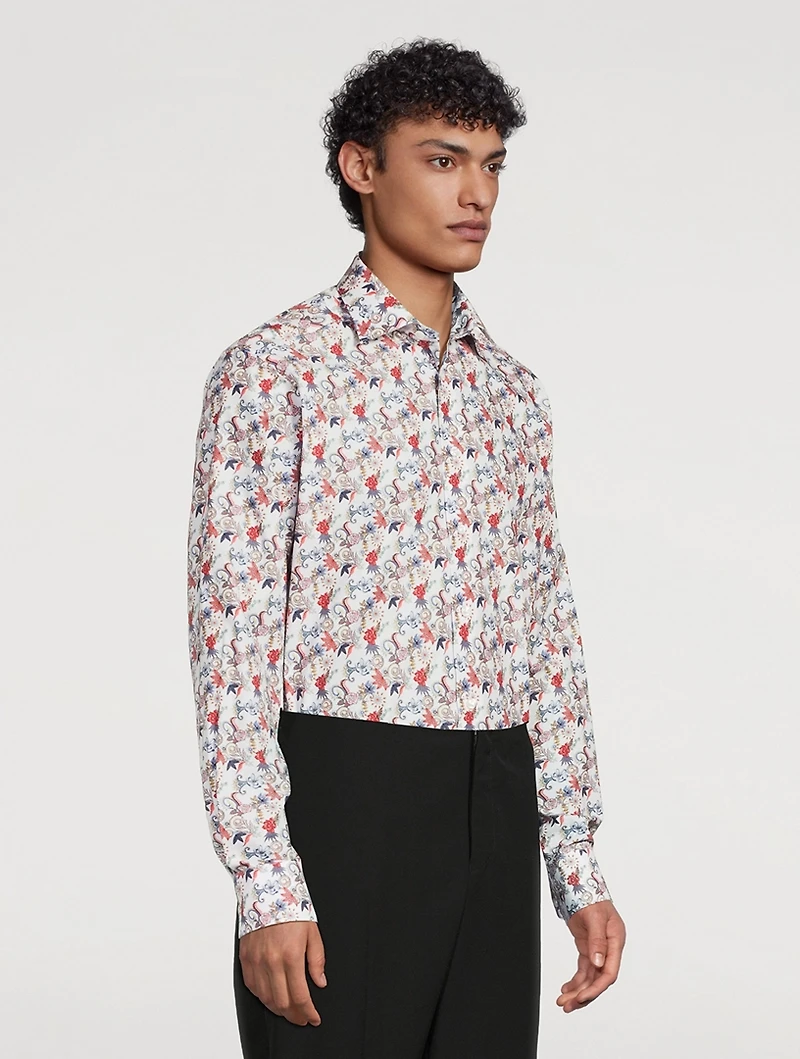 Slim-Fit Fine Twill Shirt Floral Print