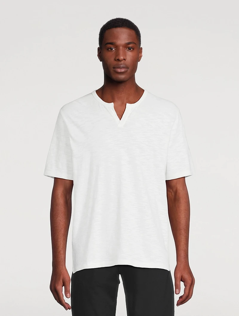 Slub Cotton Split-Neck T-Shirt