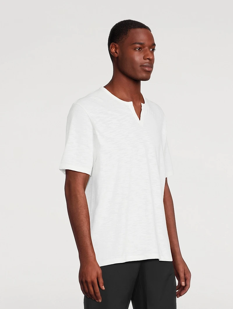 Slub Cotton Split-Neck T-Shirt