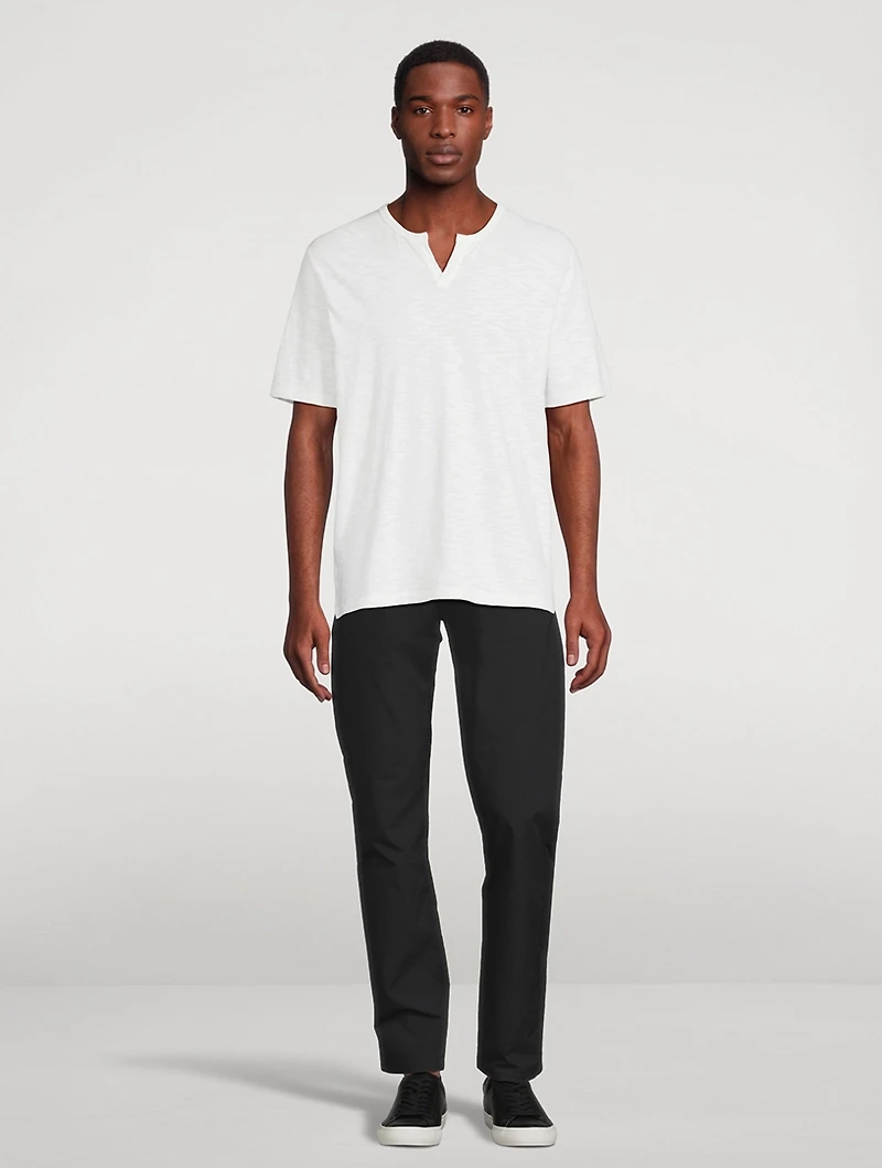 Slub Cotton Split-Neck T-Shirt