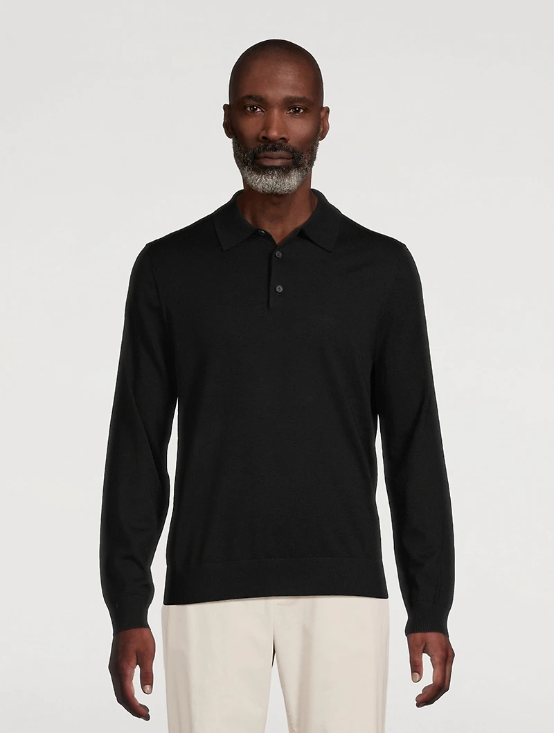 Wool Long-Sleeve Polo Sweater