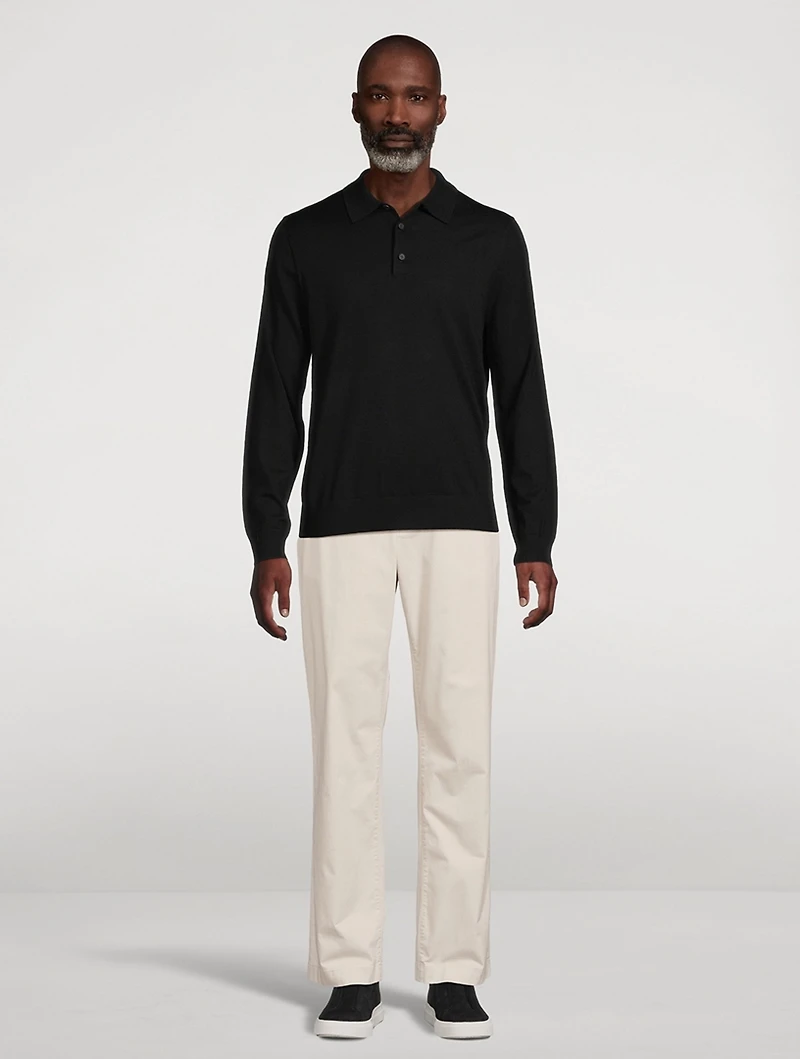 Wool Long-Sleeve Polo Sweater