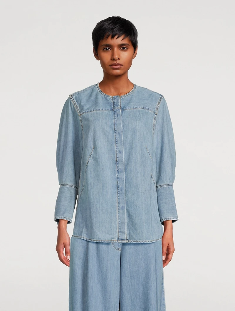 Collarless Denim Shirt