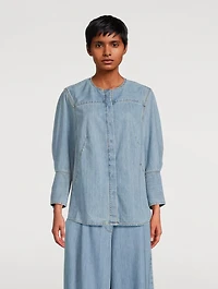 Collarless Denim Shirt