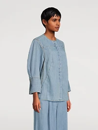 Collarless Denim Shirt