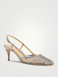 Mario Crystal Mesh And Satin Slingback Pumps