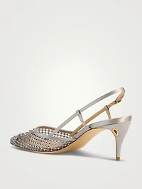 Mario Crystal Mesh And Satin Slingback Pumps