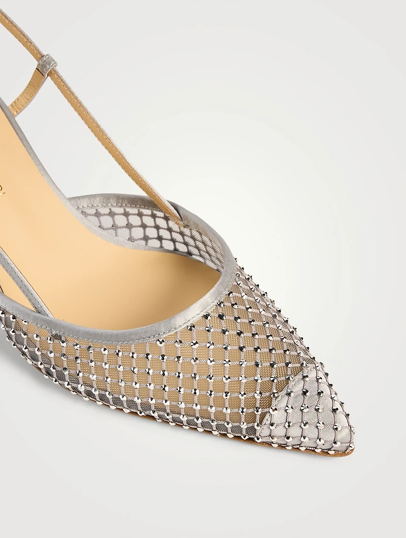 Mario Crystal Mesh And Satin Slingback Pumps