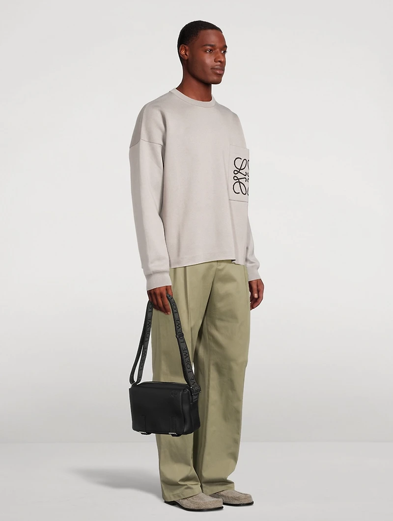 XS Leather And Jacquard Military Messenger Bag