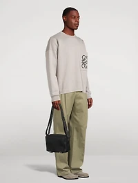 XS Leather And Jacquard Military Messenger Bag