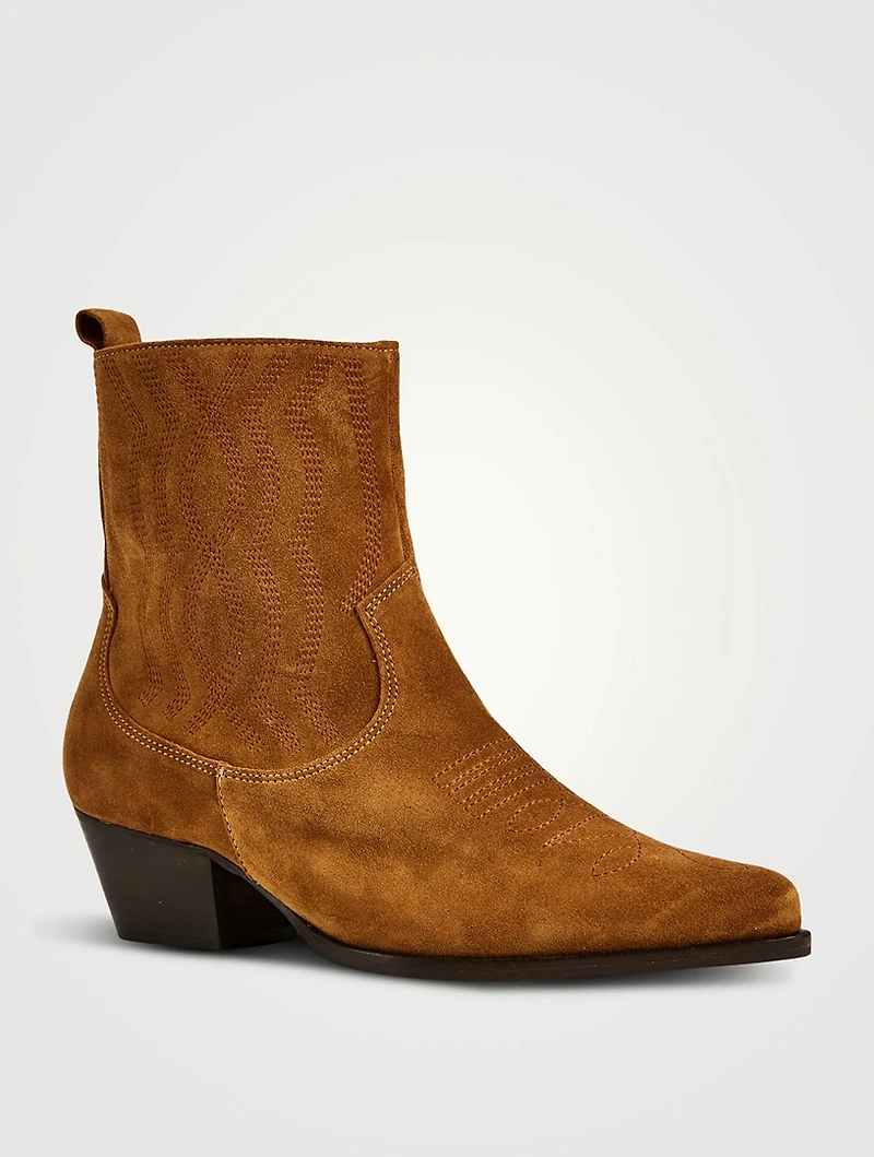 Metallic Leather Western Ankle Boots