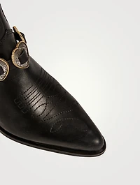 Blues Leather Western Ankle Boots With Harness