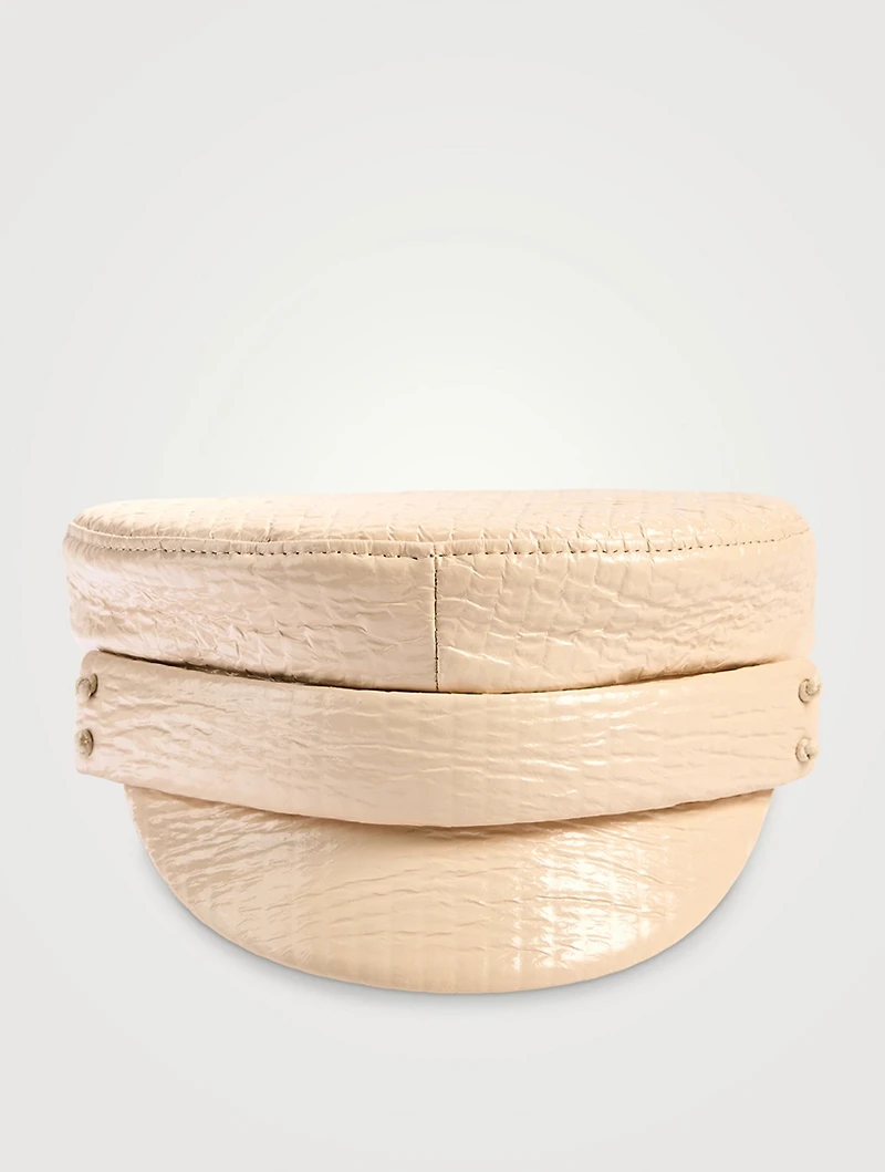Croc-Embossed Faux Leather Baker Boy Cap