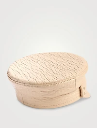 Croc-Embossed Faux Leather Baker Boy Cap