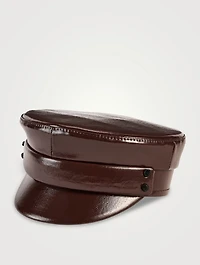 Faux-Leather Belted Baker Boy Cap
