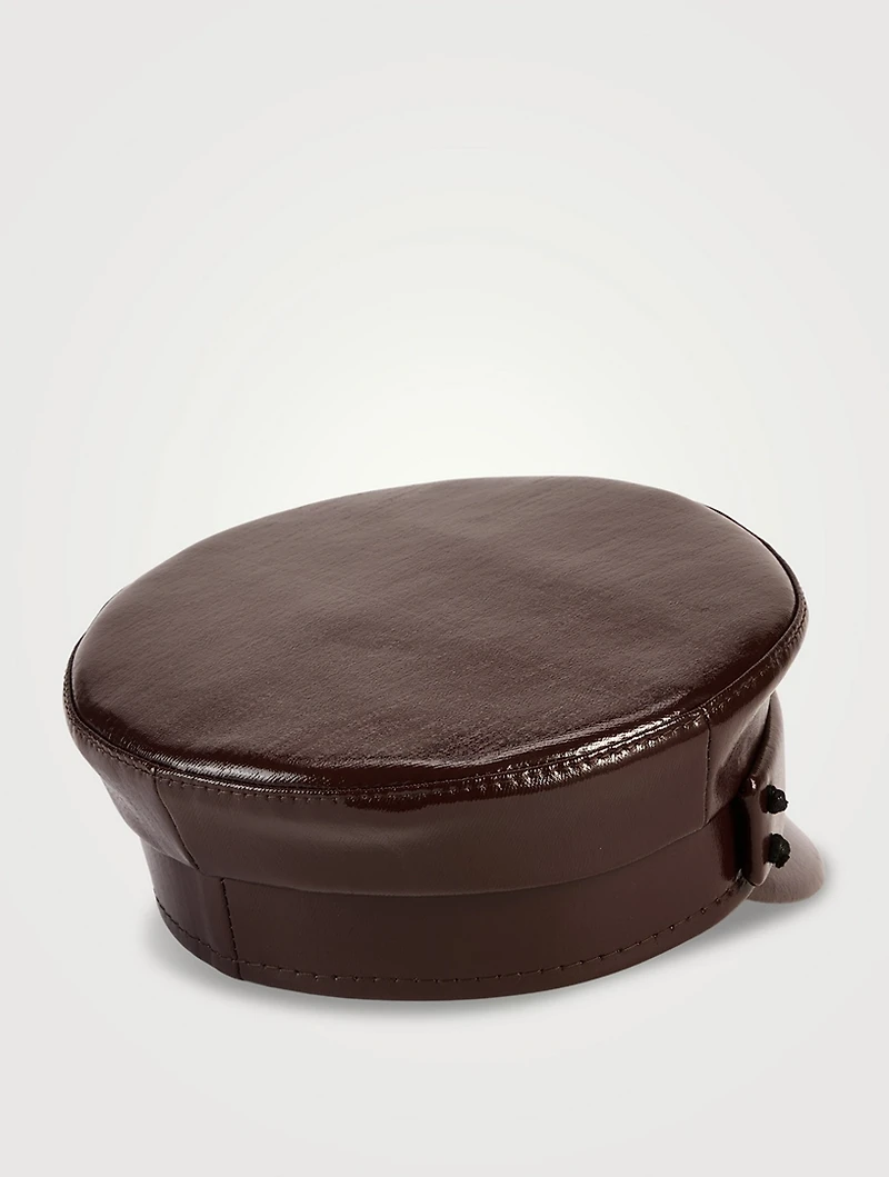 Faux-Leather Belted Baker Boy Cap