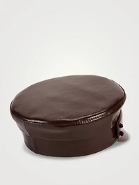 Faux-Leather Belted Baker Boy Cap