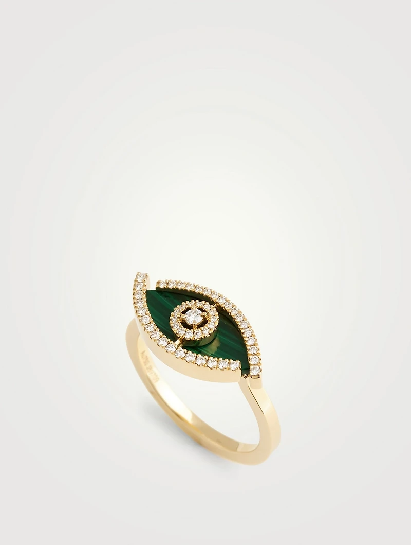 Lucky Eye Malachite 18K Gold Ring With Diamonds