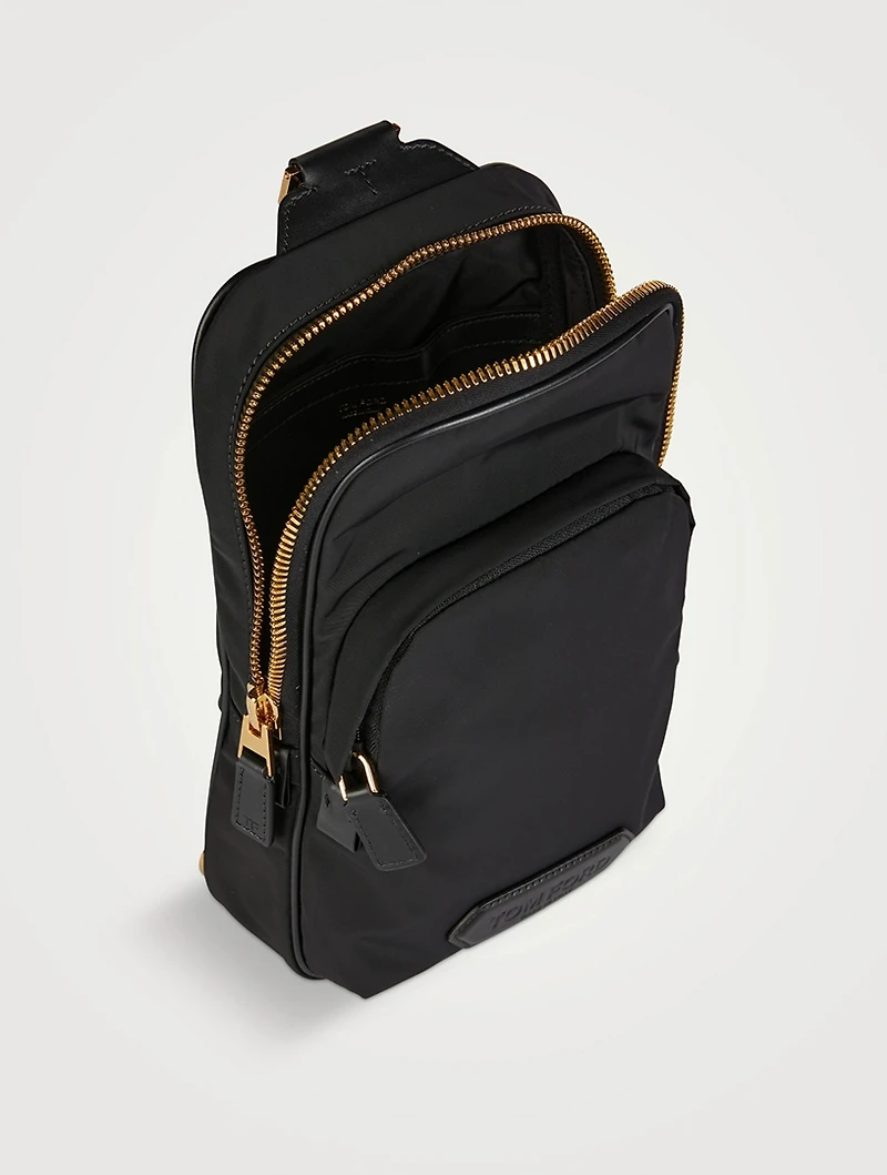 Nylon And Leather Sling Bag