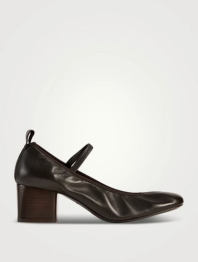 Square Leather Ballerina Pumps