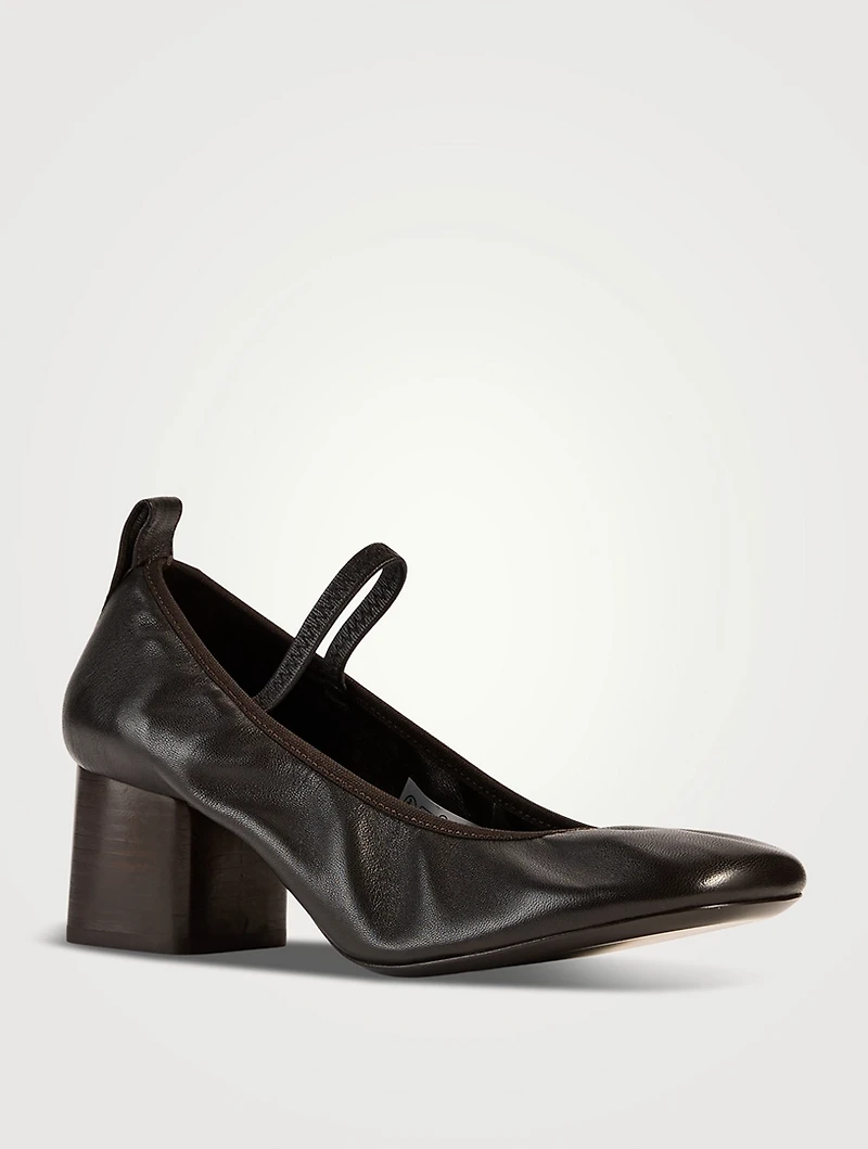 Square Leather Ballerina Pumps