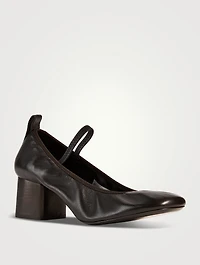 Square Leather Ballerina Pumps
