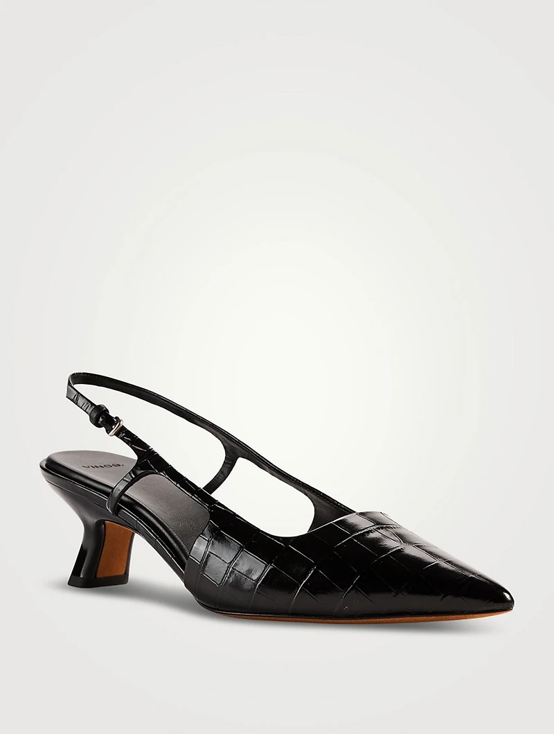 Bianca Croc-Embossed Leather Slingback Pumps