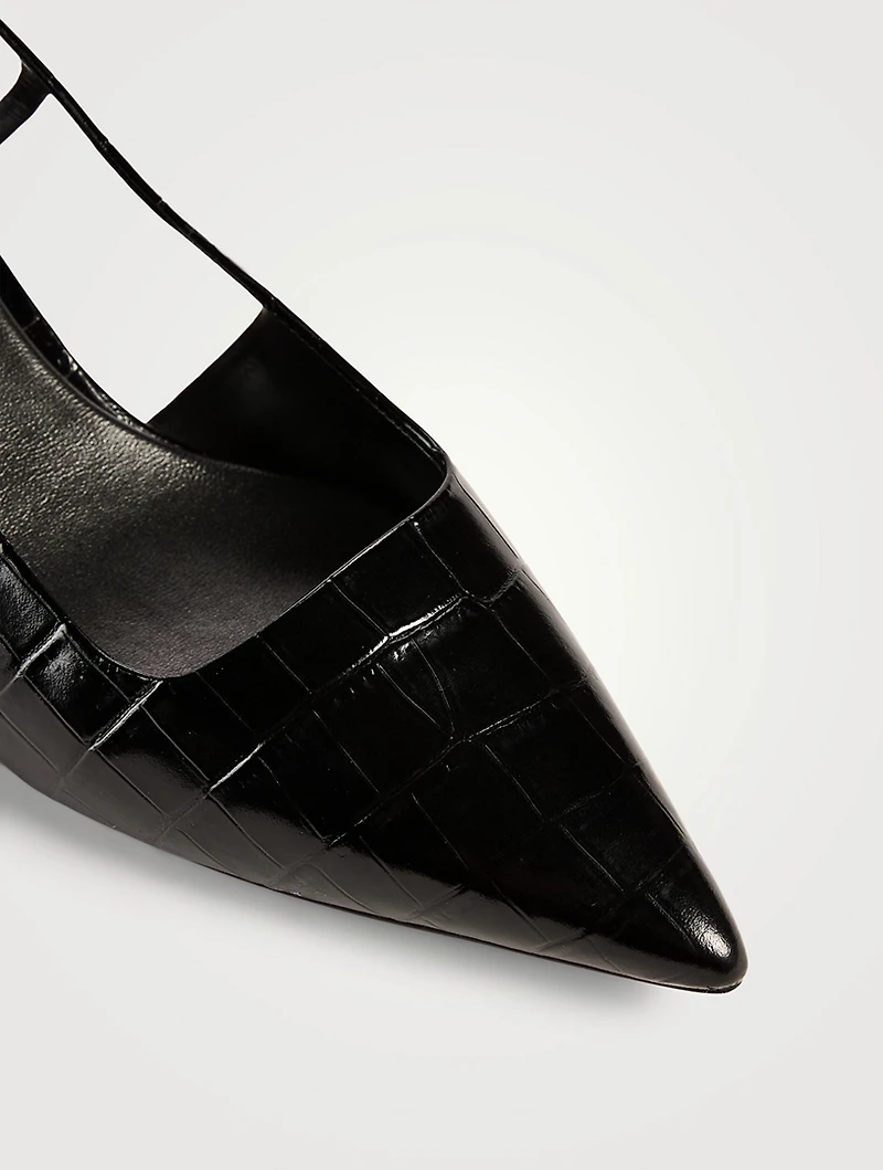 Bianca Croc-Embossed Leather Slingback Pumps