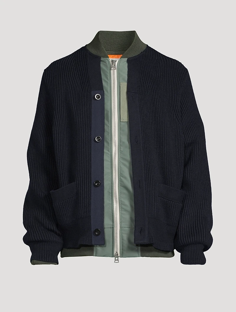 Nylon Twill x Knit Cardigan