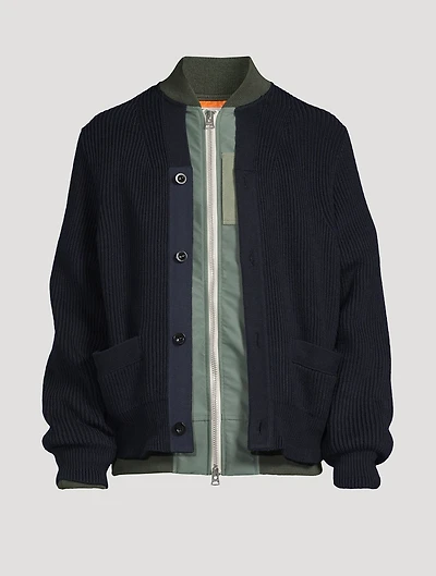 Nylon Twill x Knit Cardigan