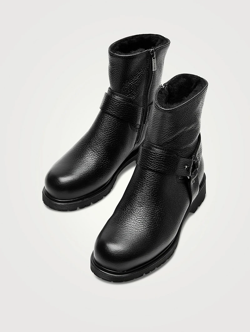 Hyatt Shearling-Lined Leather Moto Boots