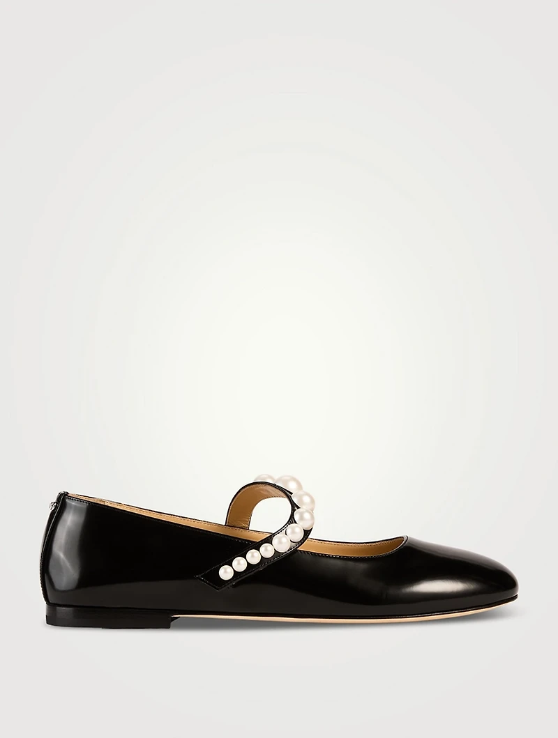 Sirene Pearl-Embellished Leather Ballerinas
