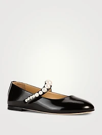 Sirene Pearl-Embellished Leather Ballerinas