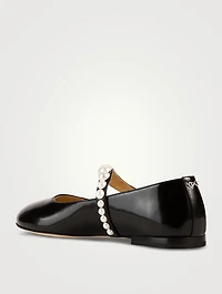Sirene Pearl-Embellished Leather Ballerinas